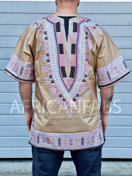 Beige Dashiki Shirt / Dashiki Jurk - Afrikaans shirt - Unisex - Vlisco