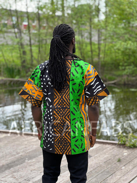 Groen / zwart Bogolan Dashiki Shirt / Dashiki Jurk - Afrikaans shirt - Unisex