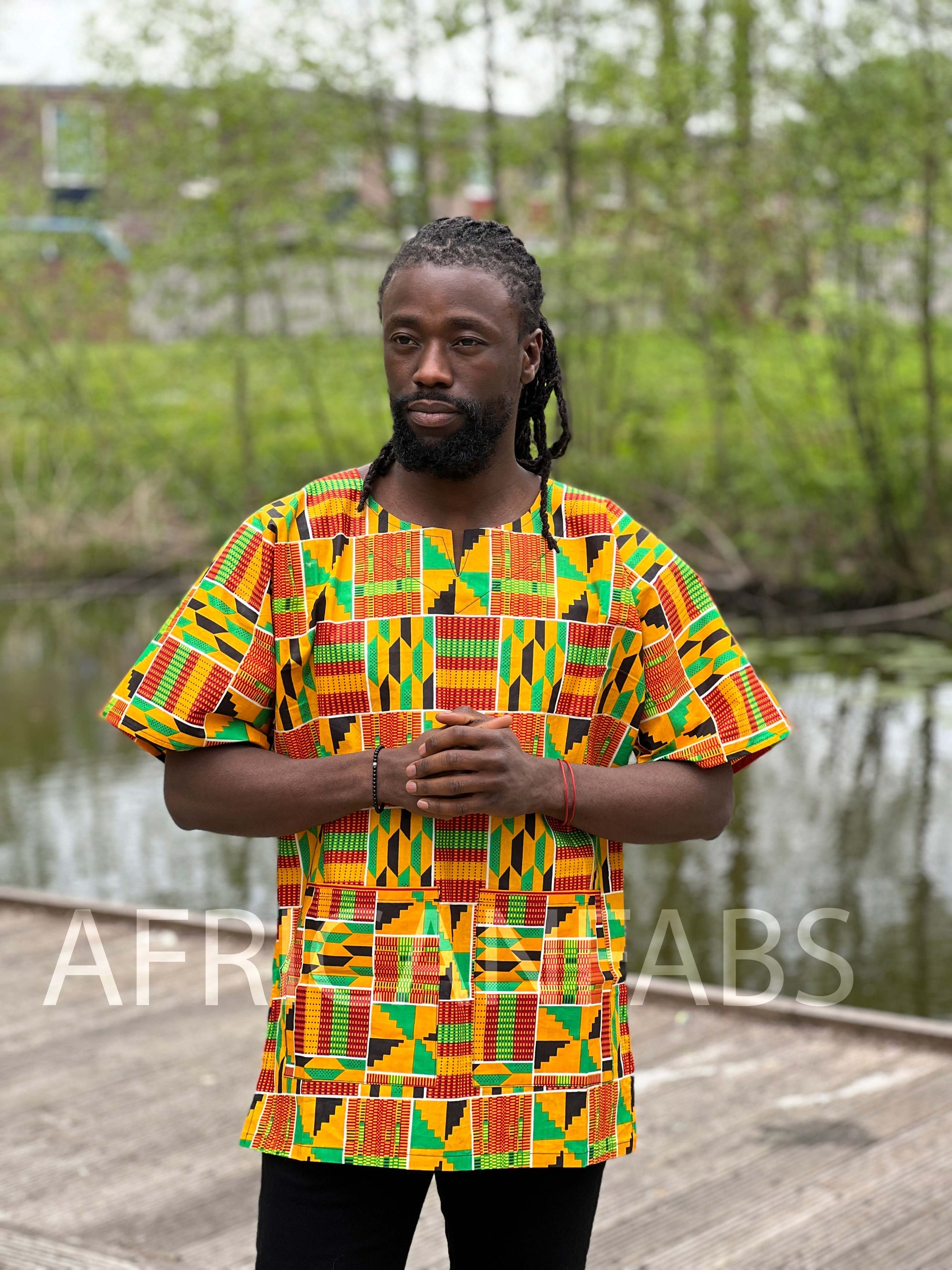 Oranje Kente Dashiki Shirt / Dashiki Jurk - Afrikaans shirt - Unisex
