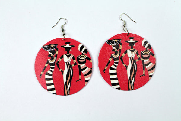 African wooden drop earrings | 3 ladies