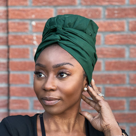 Easy headwrap / hoofddoek - Satijnen binnenkant - Groen - Katoen