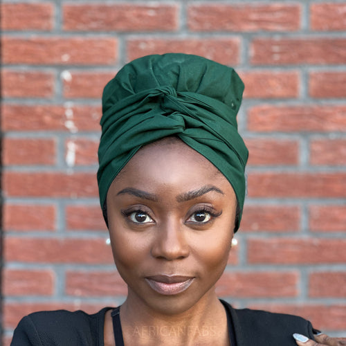 Easy headwrap / hoofddoek - Satijnen binnenkant - Groen - Katoen