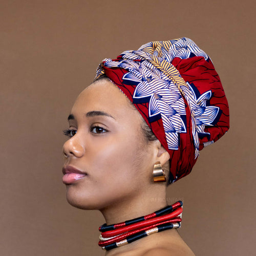 Easy headwrap / hoofddoek - Satijnen binnenkant - Rode bloom