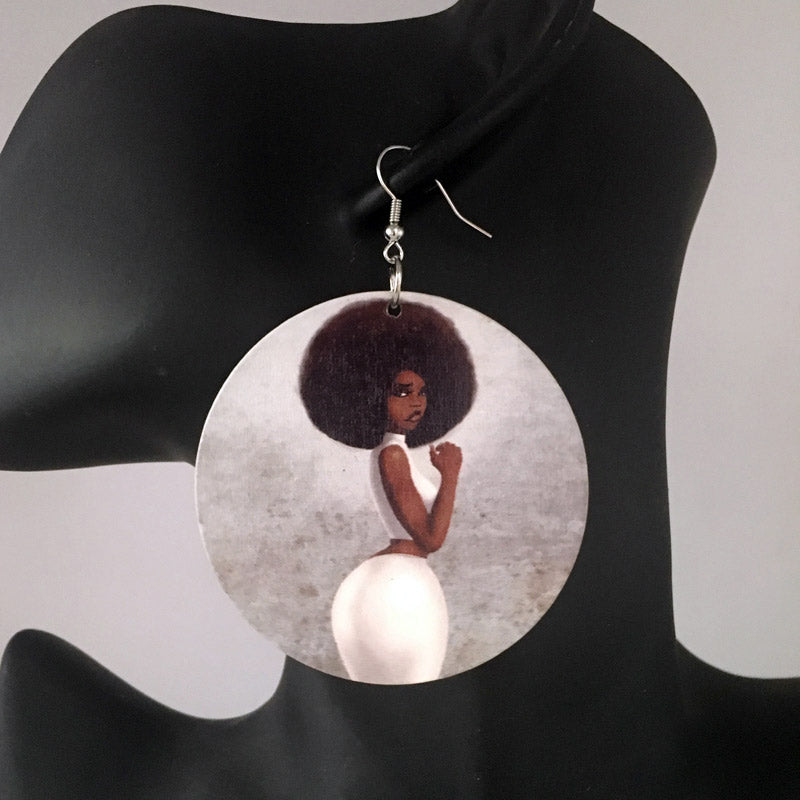 Africa inspired wooden earrings | Afro white dress
