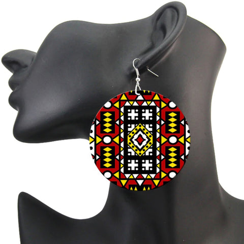 Rode Samakaka print Oorbellen - Afrikaanse Samacaca drop oorbellen