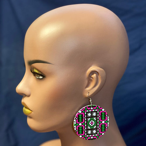 Roze Samakaka print Oorbellen - Afrikaanse Samacaca drop oorbellen