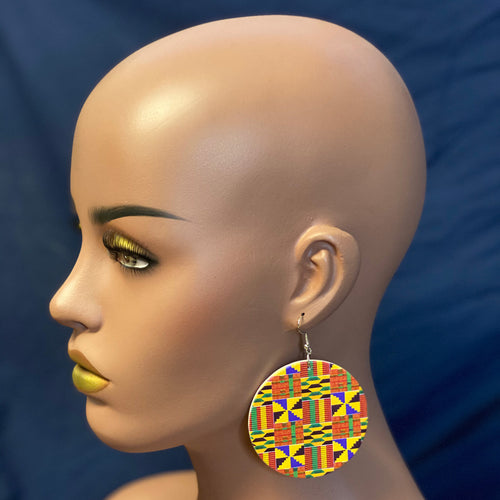Oranje / Gele kente print Oorbellen - Afrikaanse Kente oorbellen