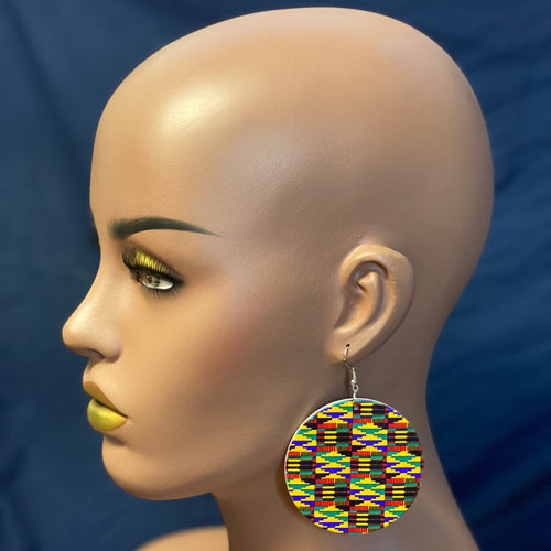 Zwart / groene kente print Oorbellen - Afrikaanse Kente oorbellen