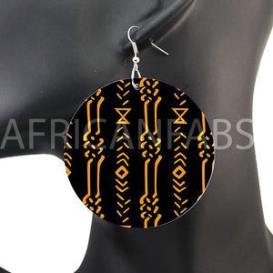 Zwart gele mud cloth / bogolan - Afrikaanse oorbellen