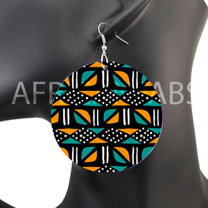 Turquoise / gele mud cloth / bogolan - Afrikaanse oorbellen