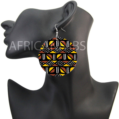Bruin / gele mud cloth / bogolan - Afrikaanse oorbellen