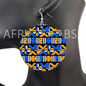 Blauw / gele kruizen mud cloth / bogolan - Afrikaanse oorbellen