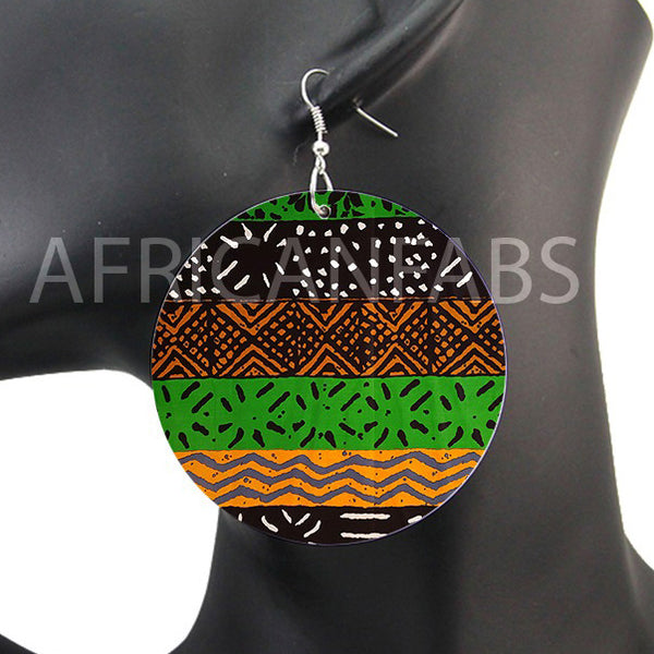 Zwart / groene mud cloth / bogolan - Afrikaanse oorbellen