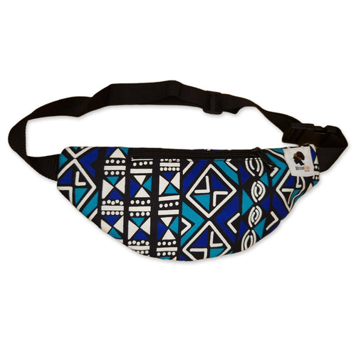 Afrikaanse print heuptasje / Fanny pack - Blauw / turquoise bogolan - Festival tasje met verstelbare band