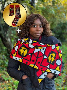 SJAAL & SOK SET - Afrikaanse print Rode Samakaka Winter Sjaal + Sokken