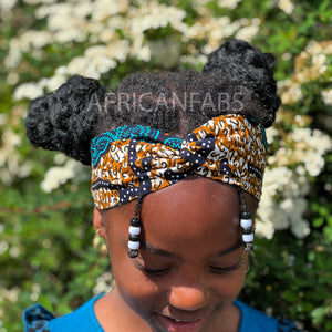 Haarband / Hoofdband voor Kinderen in Afrikaanse print - Kinderen - Blauw / mustard classic