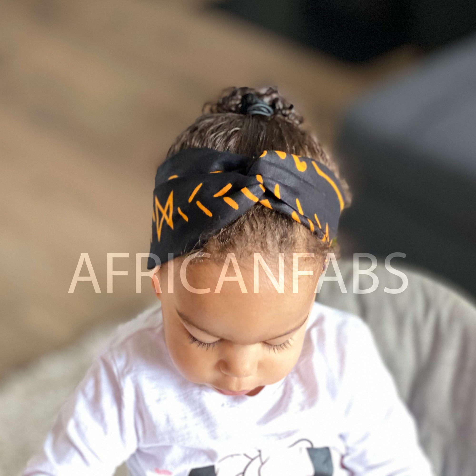 Haarband / Hoofdband voor Kinderen in Afrikaanse print - Zwart gele bogolan