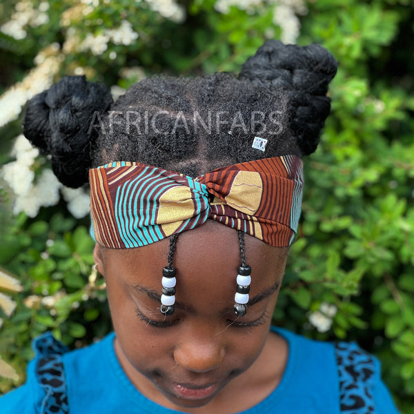 Haarband / Hoofdband voor Kinderen in Afrikaanse print - Kinderen - Bruin / goud swirl - Metallic Brillant Platinum Edition