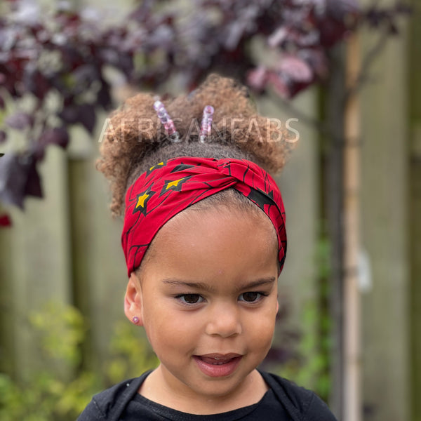 Haarband / Hoofdband voor Kinderen in Afrikaanse print - Kinderen - Rood / Gele Stars VLISCO