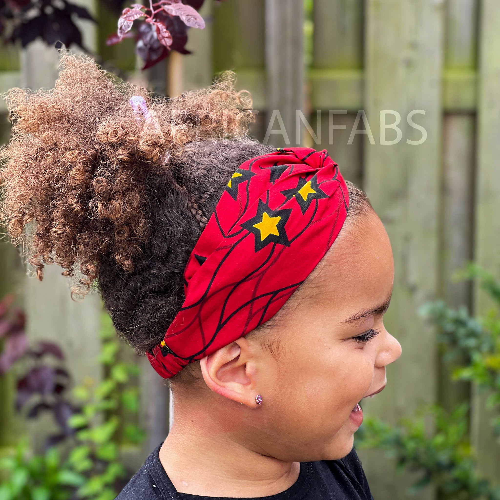 Haarband / Hoofdband voor Kinderen in Afrikaanse print - Kinderen - Rood / Gele Stars VLISCO