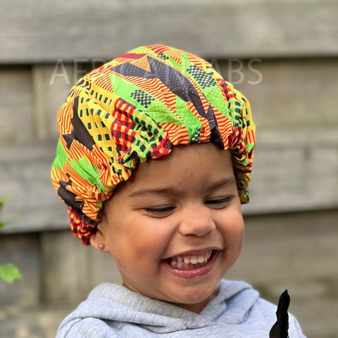 Afrikaanse Kente Print Slaapmuts ( Kindermaat 3-7 jaar ) Satijnen Hair Bonnet