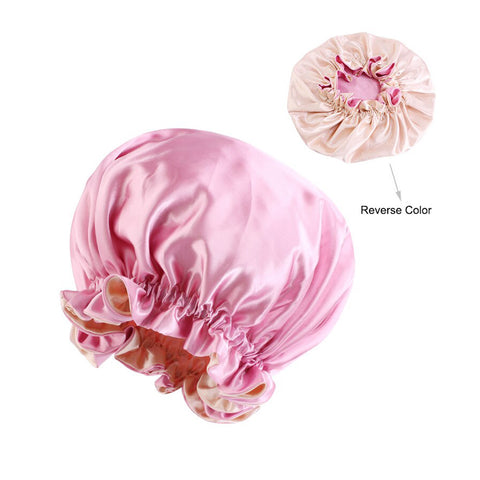 Roze Satijnen Slaapmuts met randje / Reversible Satin Hair Bonnet / Haar bonnet van Satijn