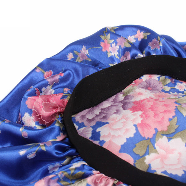 Blauw Roze bloemen Satijnen Slaapmuts / Satin Hair Bonnet / Haar bonnet van Satijn