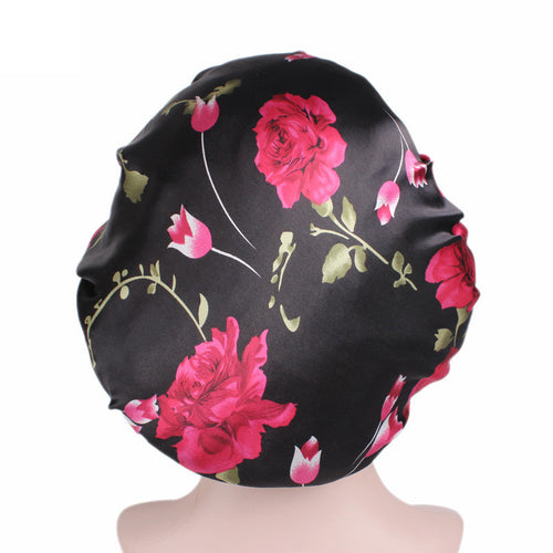 Zwart roze bloemen Satijnen Slaapmuts / Satin Hair Bonnet / Haar bonnet van Satijn