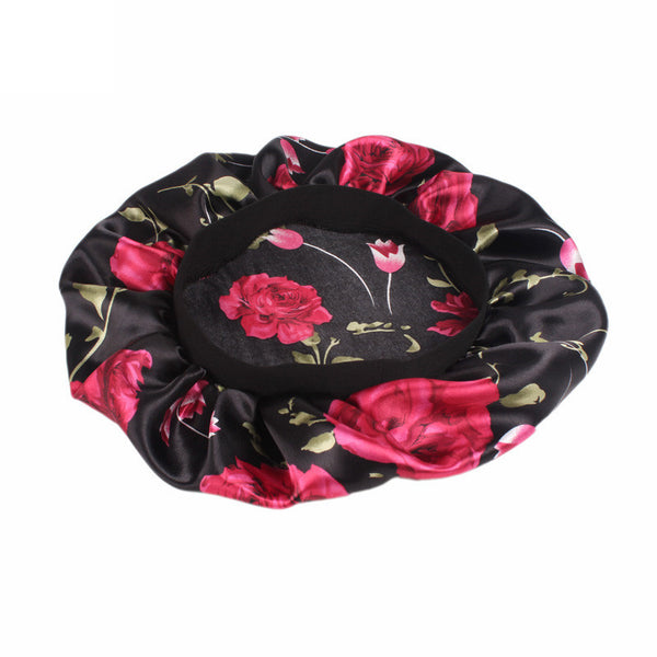 Zwart roze bloemen Satijnen Slaapmuts / Satin Hair Bonnet / Haar bonnet van Satijn
