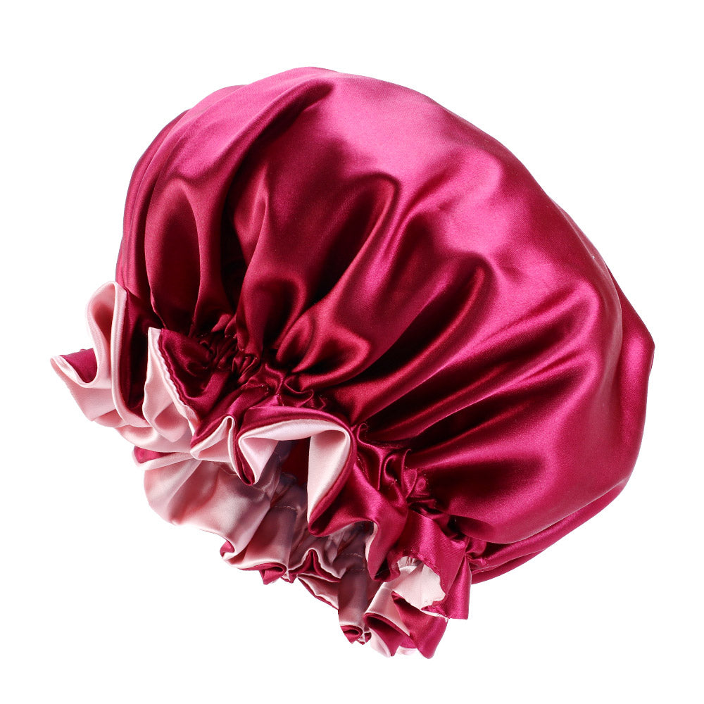 Rode Satijnen Slaapmuts met randje / Reversible Satin Hair Bonnet / Haar bonnet van Satijn