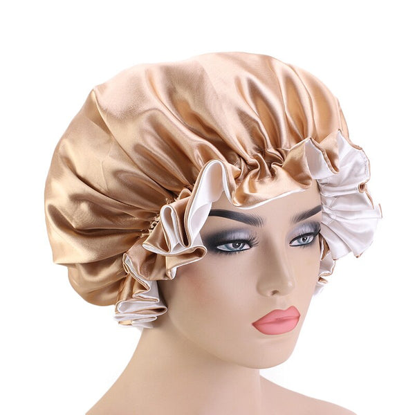 Kaki Satijnen Slaapmuts met randje / Reversible Satin Hair Bonnet / Haar bonnet van Satijn