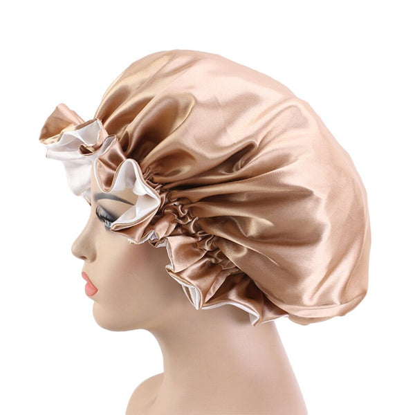 Kaki Satijnen Slaapmuts met randje / Reversible Satin Hair Bonnet / Haar bonnet van Satijn