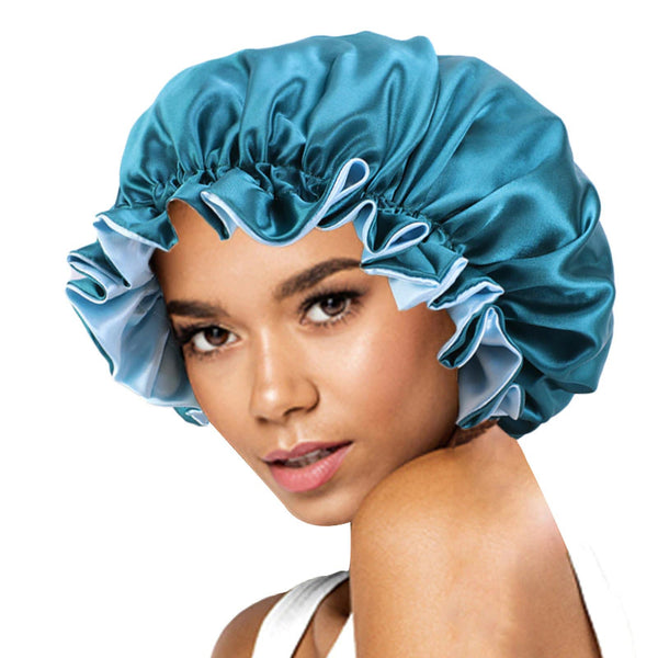 Groene Satijnen Slaapmuts met randje / Reversible Satin Hair Bonnet / Haar bonnet van Satijn