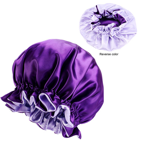 Paarse Satijnen Slaapmuts met randje / Reversible Satin Hair Bonnet / Haar bonnet van Satijn