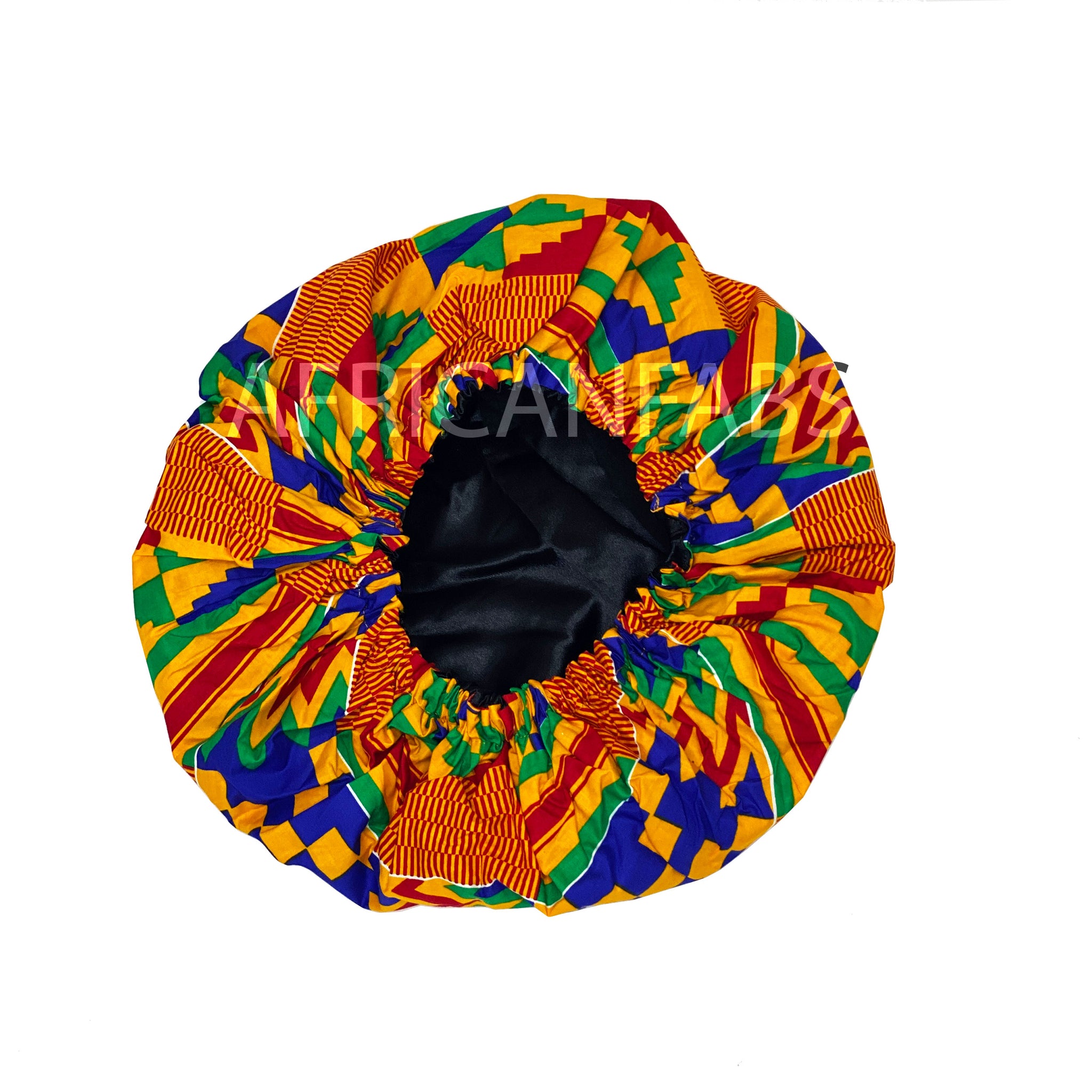 Afrikaanse print Slaapmuts / Hair Bonnet - Oranje / blauwe Kente ( Satijnen binnenkant )