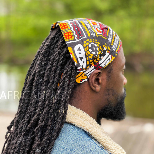 Haarband / Hoofdband in Afrikaanse print - Unisex Volwassenen - Geel / Rode bogolan
