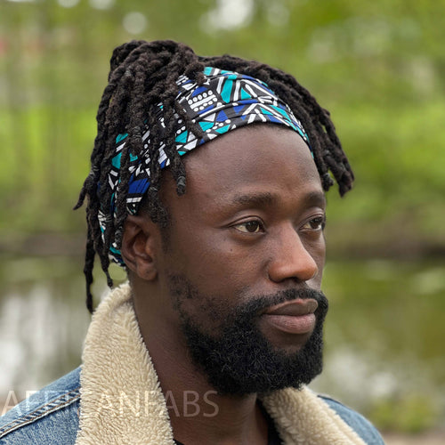 Haarband / Hoofdband in Afrikaanse print - Unisex Volwassenen - Blauw / turquoise bogolan