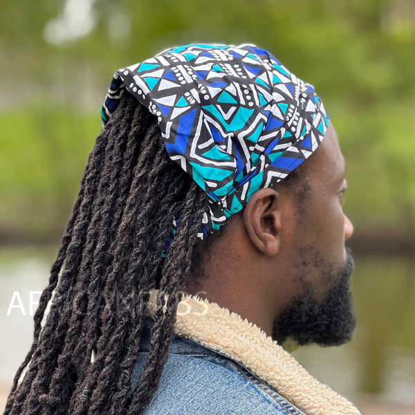 Haarband / Hoofdband in Afrikaanse print - Unisex Volwassenen - Blauw / turquoise bogolan