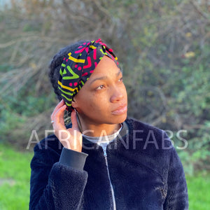 Haarband / Hoofdband in Afrikaanse print - Volwassenen - Mud cloth roze groen
