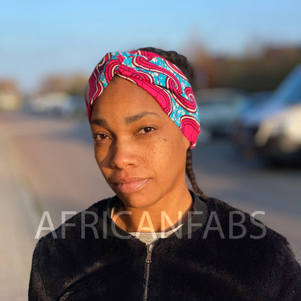 Haarband / Hoofdband in Afrikaanse print - Volwassenen - Blauw / Roze