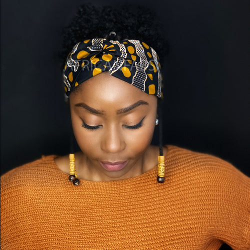 Haarband / Hoofdband in Afrikaanse print - Volwassenen - Zwart mosterd bogolan