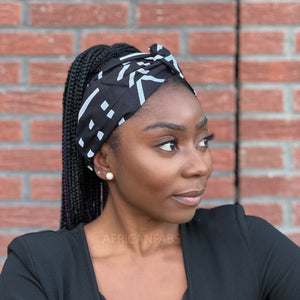 Haarband / Hoofdband in Afrikaanse print (Grotere maat) - Zwart / Witte Bogolan stripes