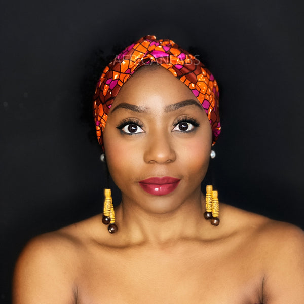 Haarband / Hoofdband in Afrikaanse print - Volwassenen - Roze / oranje