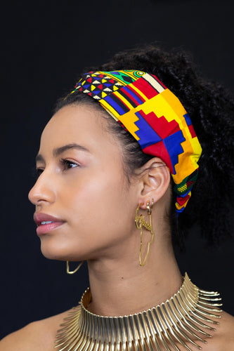 Haarband / Hoofdband in Afrikaanse print  - Geel / Multicolor kente