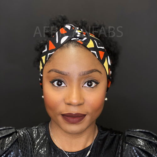 Haarband / Hoofdband in Afrikaanse print - Volwassenen - Zwart / oranje / wit Bogolan
