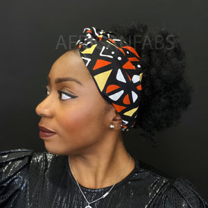 Haarband / Hoofdband in Afrikaanse print - Volwassenen - Zwart / oranje / wit Bogolan