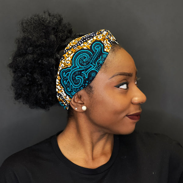 Haarband / Hoofdband in Afrikaanse print - Volwassenen - Blauw / mustard classic