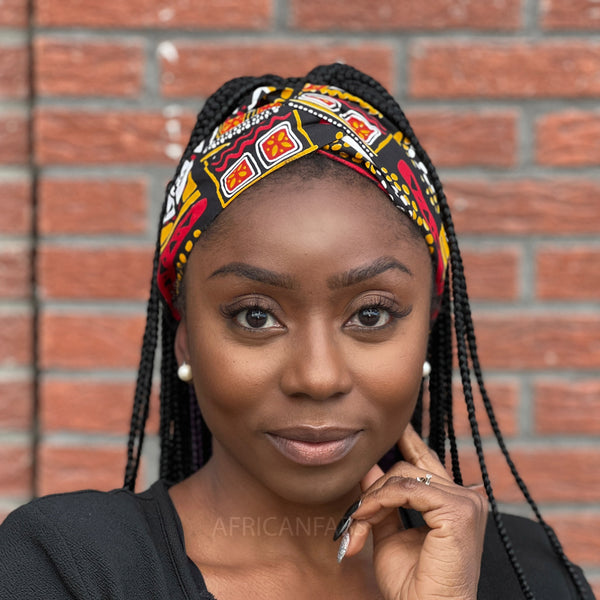 Haarband / Hoofdband in Afrikaanse print (Grotere maat) - Gele Bogolan