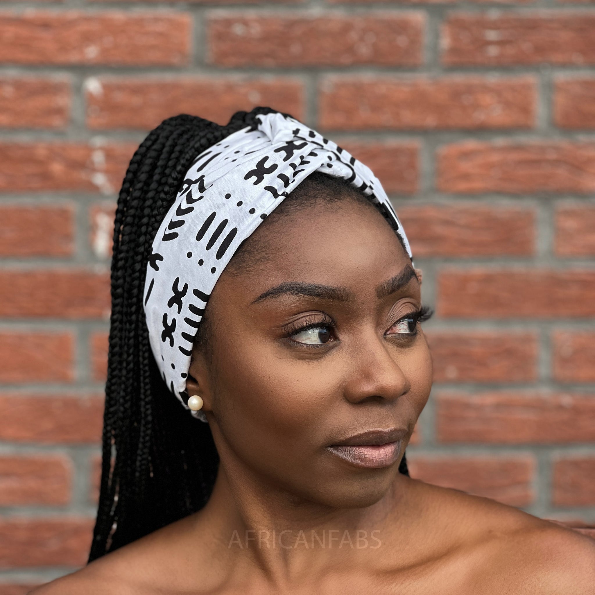 Haarband / Hoofdband in Afrikaanse print (losse pasvorm) - Witte Bogolan
