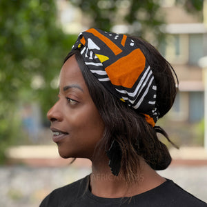 Haarband / Hoofdband in Afrikaanse print (Grotere maat) - Oranje Bogolan